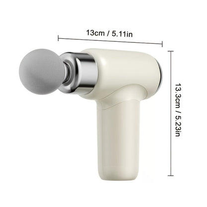 White USB-Rechargeable Massage Gun with Straight-Grip Body and Nine Interchangeable Massage Head Styles