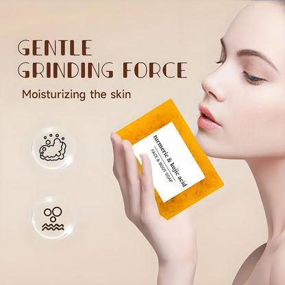 Turmeric and Kojic Acid Bar Soap, Four-Piece Orange Bar Set with Included White Foaming Mesh Net