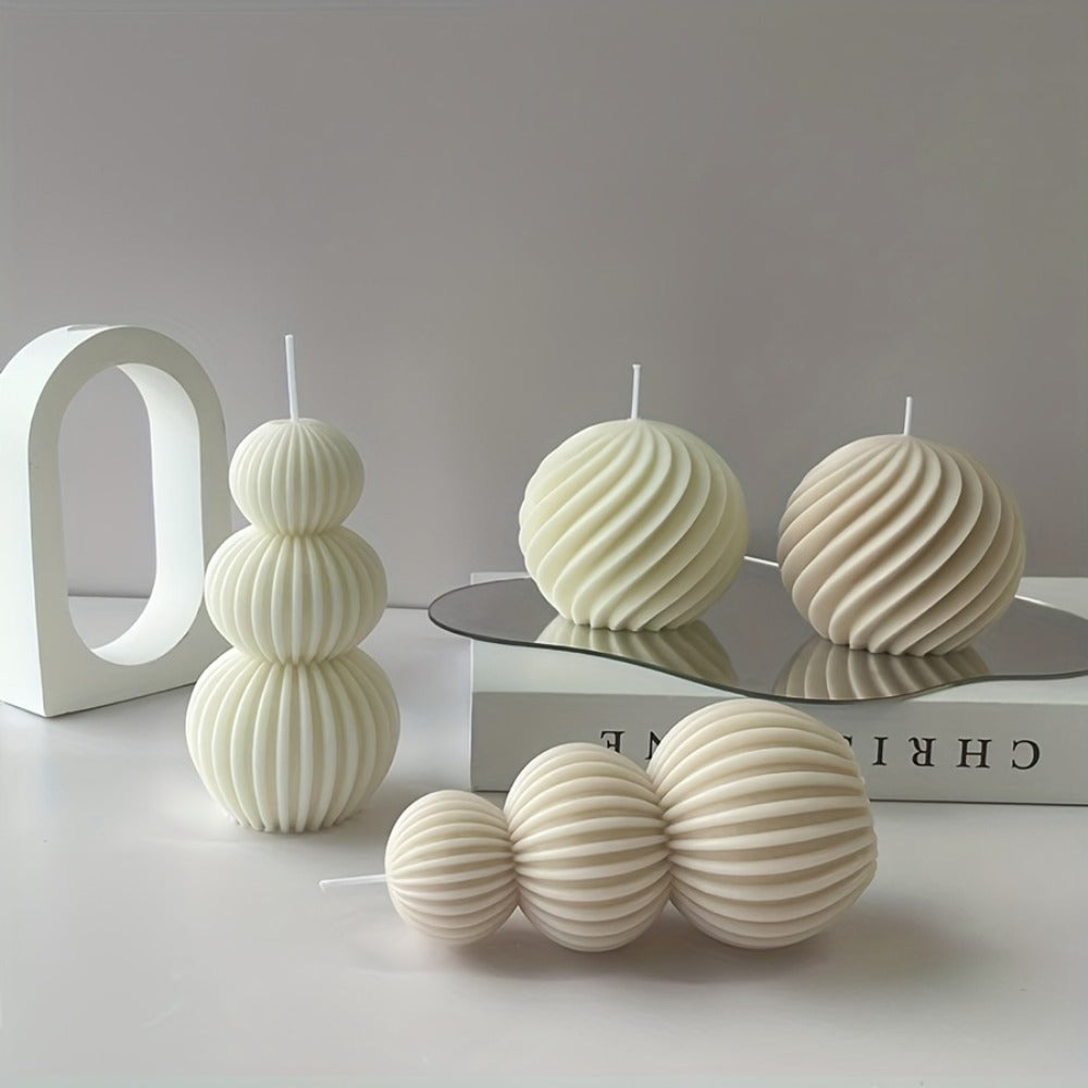 Ribbed Sculptural Candle in Single-Sphere or Three-Ball Form with Two Fragrance Selections