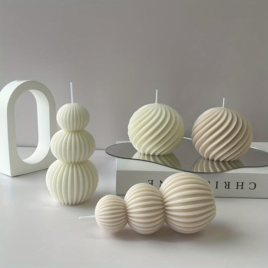 Scented Candle Wave Sphere Ball - Sandalwood & French Vanilla Fragrance, Geometric Home Decor Candle for Valentine's Day, Christmas & Special Occasions