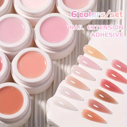 Six-Color Builder Gel Set, 15ml Each in Clear, White, Milky Jelly, Light Pink, Pink and Nude for Nail Extensions