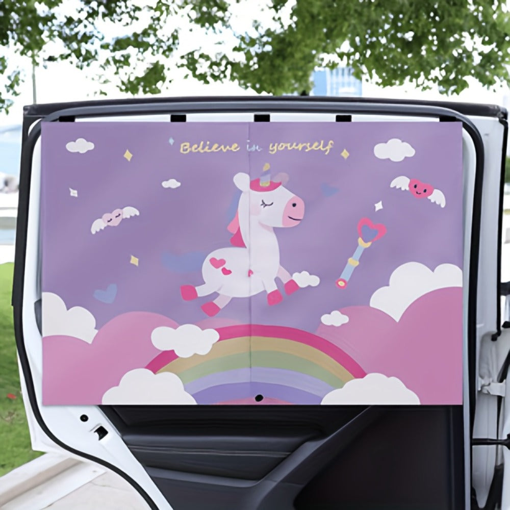 Magnetic Car Window Sunshade – Double Layer Side Window Sun Shade Curtain for UV & Heat Protection | Kids & Baby Car Shade | Blue, Pink Bear, Dinosaur