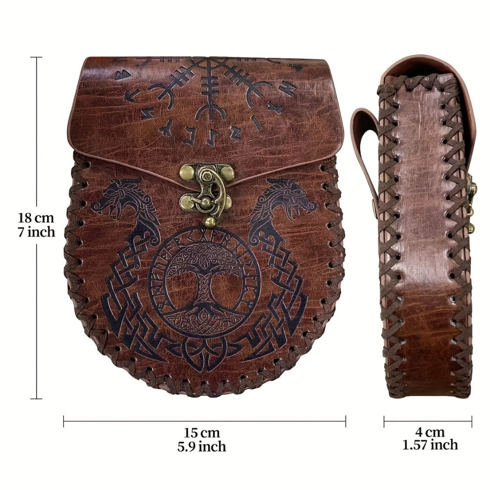 Costume Accessories Faux Leather Medieval Belt Pouch with Five Embossed Design Options in Brown or Black