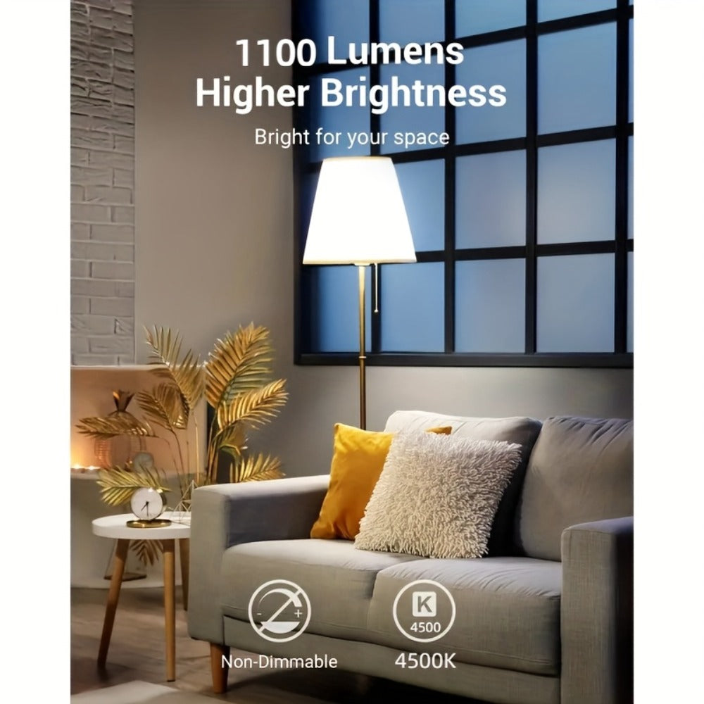A19 LED Light Bulbs, 14 W and 1100 Lumens with E26 Base and 4500 K Daylight White, Six-Pack