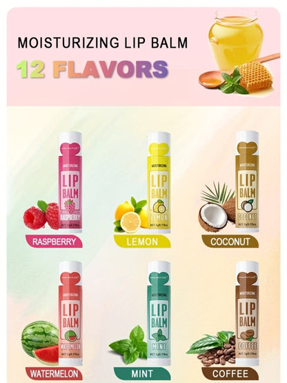Lip Balm 120-Piece Bulk Set with 12 Flavors, Glossy Twist-Up Tubes and Divided Gift Box Packaging
