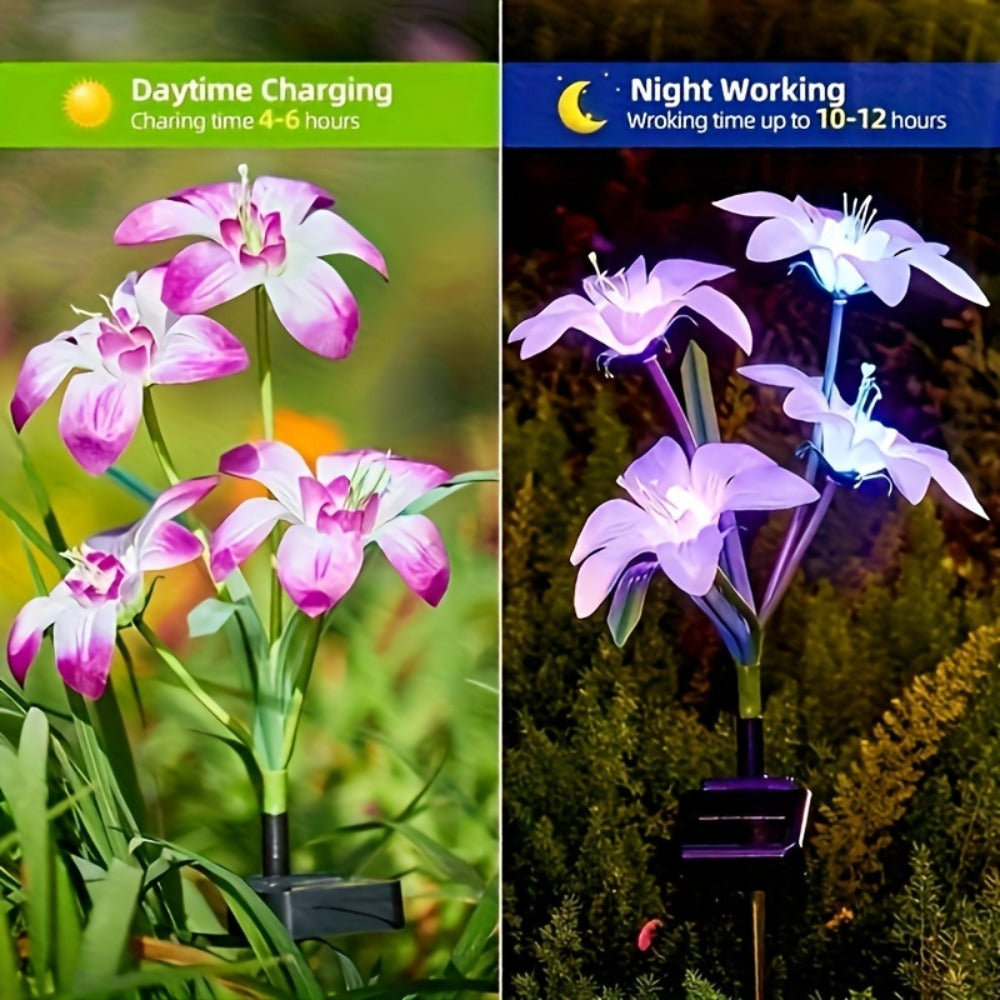 Solar Garden Light Blooming Lily Stakes with 7-Color LEDs and 2, 4 or 12-Pack Options for Outdoor Garden Decor