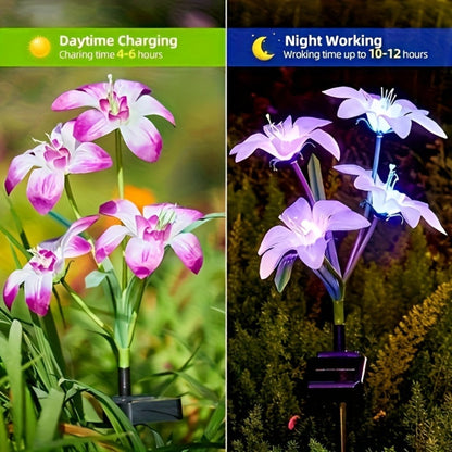 Solar Garden Light Blooming Lily Stakes with 7-Color LEDs and 2, 4 or 12-Pack Options for Outdoor Garden Decor