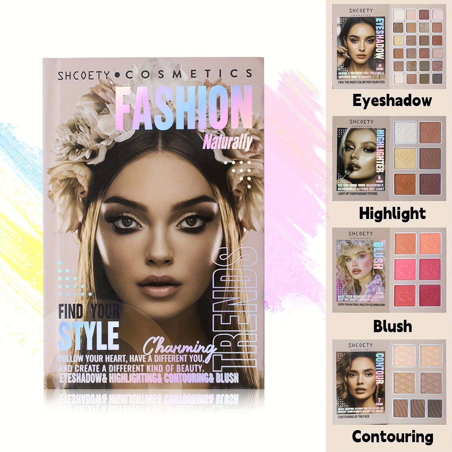 3-in-1 Eyeshadow Blush Highlighter Palette Loose Powder Book-Style Folding Compact Moisturizing Buildable Pigment Luminous Finish for Daily Glam Travel Gift Women