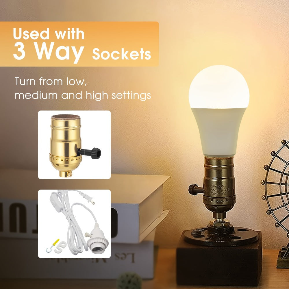 Three-Way A19 LED Light Bulbs with E26 Base and 1500 Lumens in 2700 K or 5000 K, Two or Four Packs