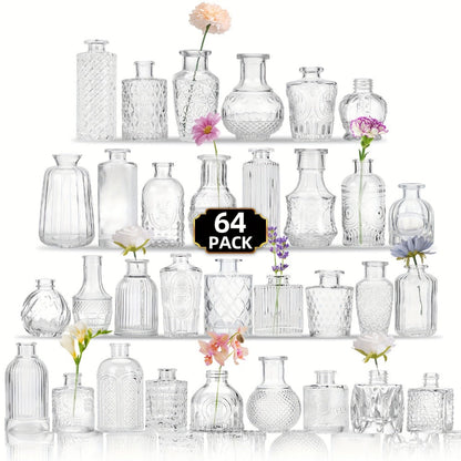 Party Decorations Clear Mini Bud Vase Set with 12, 30, 43 or 52 Mixed Shapes for Table Displays