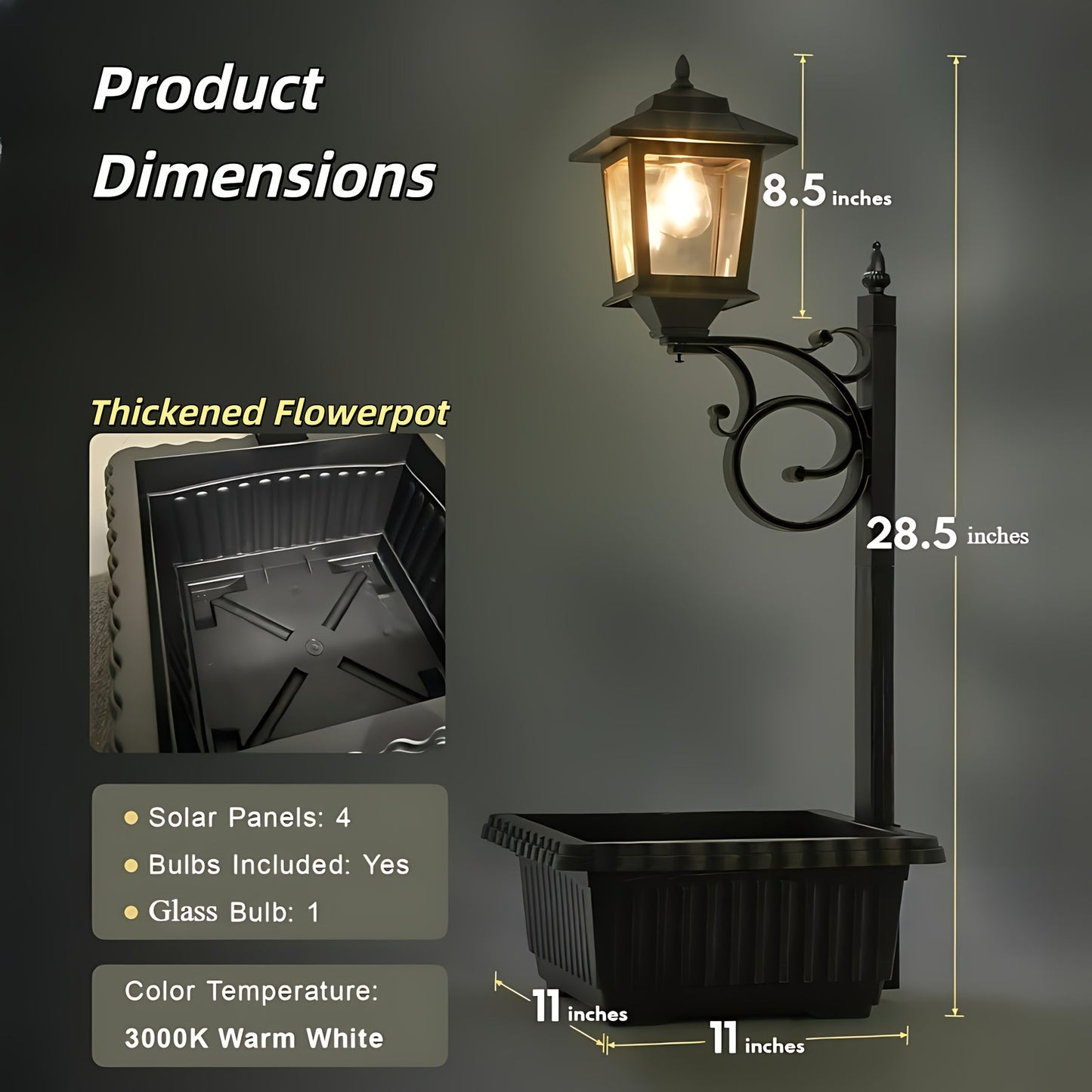 Solar Flower Pot Light Outdoor 2-in-1 Lamp Post Glass Lampshade IP44 Waterproof Wall Mount Lawn Patio Garden Decor 1/2 Pack