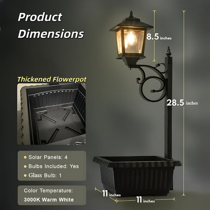 Solar Flower Pot Light Outdoor 2-in-1 Lamp Post Glass Lampshade IP44 Waterproof Wall Mount Lawn Patio Garden Decor 1/2 Pack
