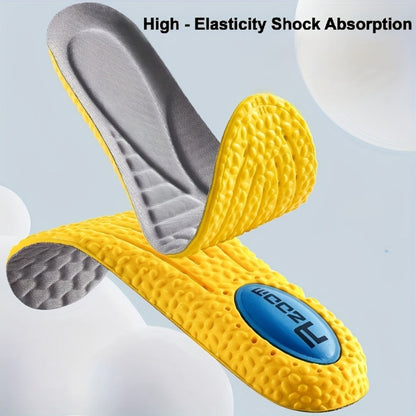 Two-Pair Yellow-and-Grey Full-Length Shoe Insoles with Six EU35-46 Size Options from 240 to 290 mm