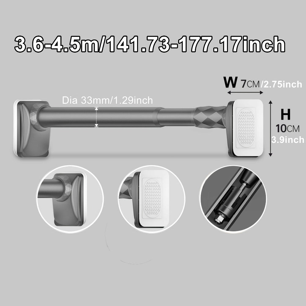 No-Drill Tension Curtain Rod with 33 mm Tube, Black, White or Grey Finish and 15.75–196.85 Inch Ranges