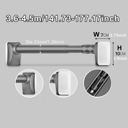 No-Drill Tension Curtain Rod with 33 mm Tube, Black, White or Grey Finish and 15.75–196.85 Inch Ranges