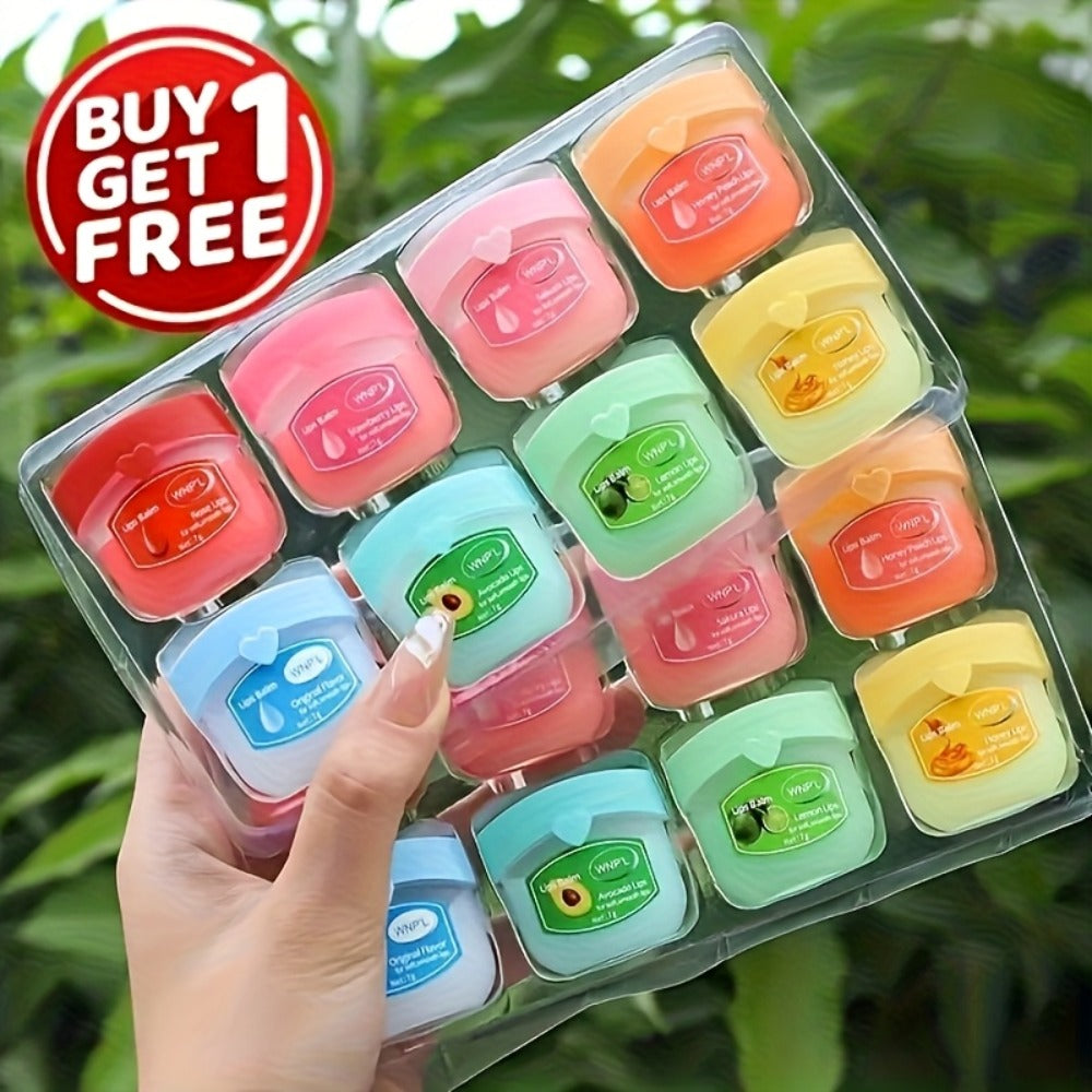 32-Piece Mini Pot Lip Balm Set with Eight Pictured Colors in Four Boxed Assortments and Heart Carton