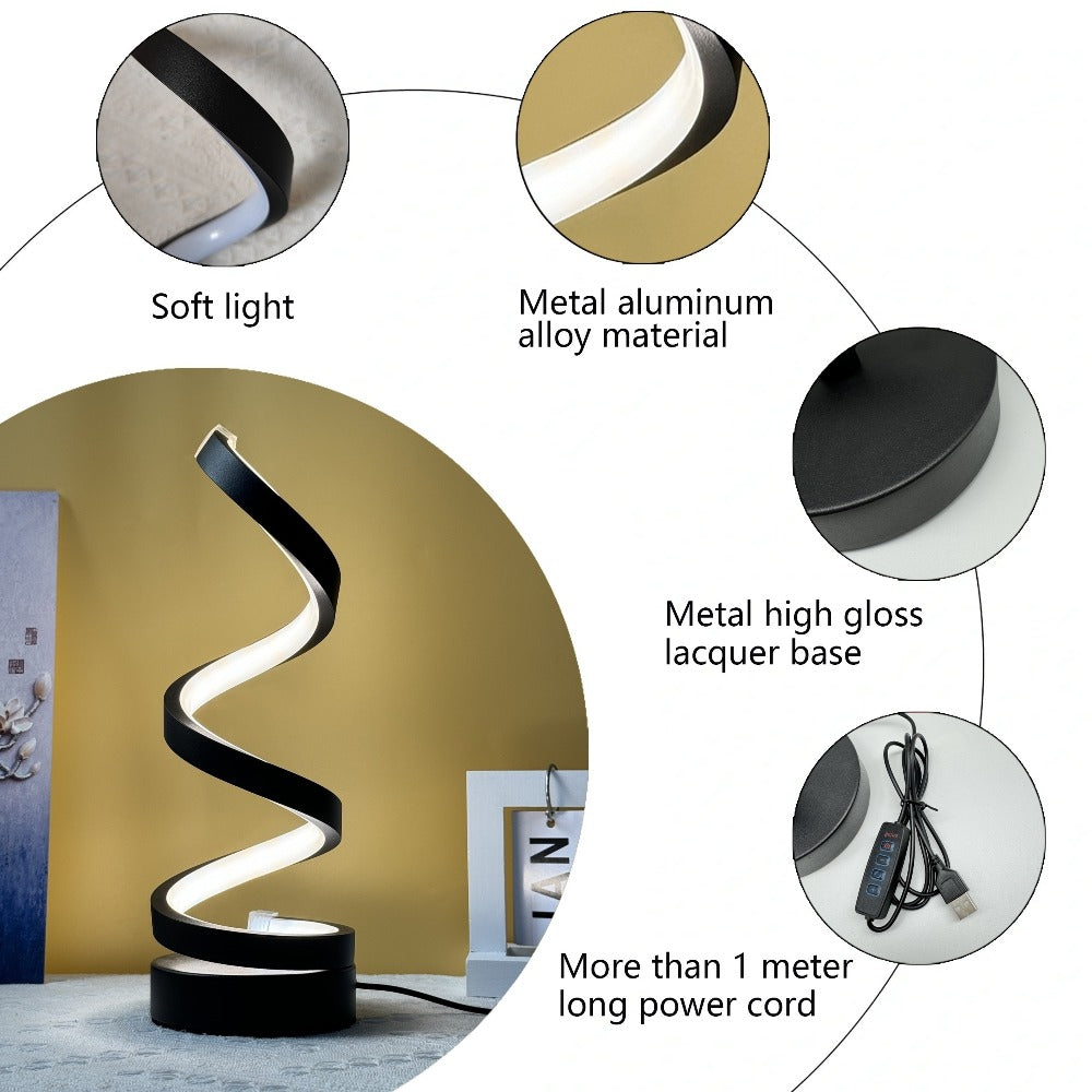 Two-Style Spiral LED Table Lamp with Touch Dimming in Black or White, Single or Two-Pack Options
