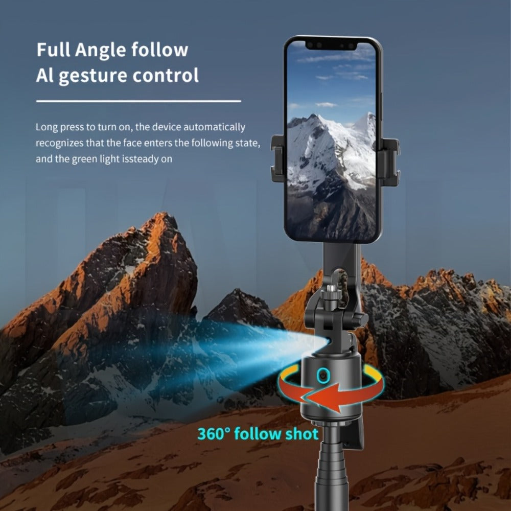 Aluminum Alloy Auto Tracking Phone Tripod with 360° Face Recognition 1200mAh Rechargeable Battery & Wireless Remote – Extendable Selfie Stick Stand for iPhone Android Live Streaming Vlog Travel