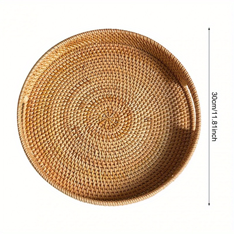 Serving Tray Basket - Hand-Woven Round Rattan Organizer for Fruits Bread Snacks, for Home Cooking, Dining and Outdoor Meals