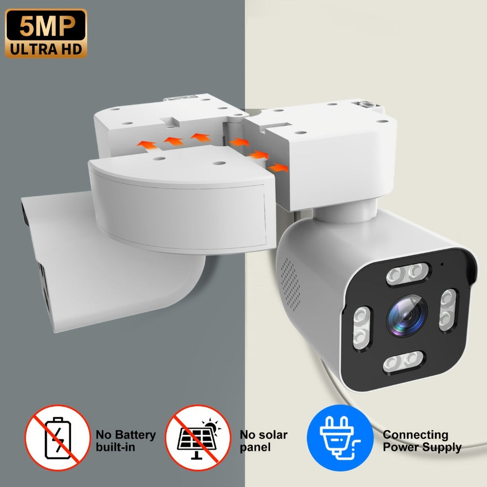 10x Zoom Dual Lens PTZ Outdoor Security Camera 5MP, 360° Pan Tilt, Siren Alarm, Two-Way Audio, Color Night Vision, 24H Wired Power, WiFi App Control – Home & Business Surveillance