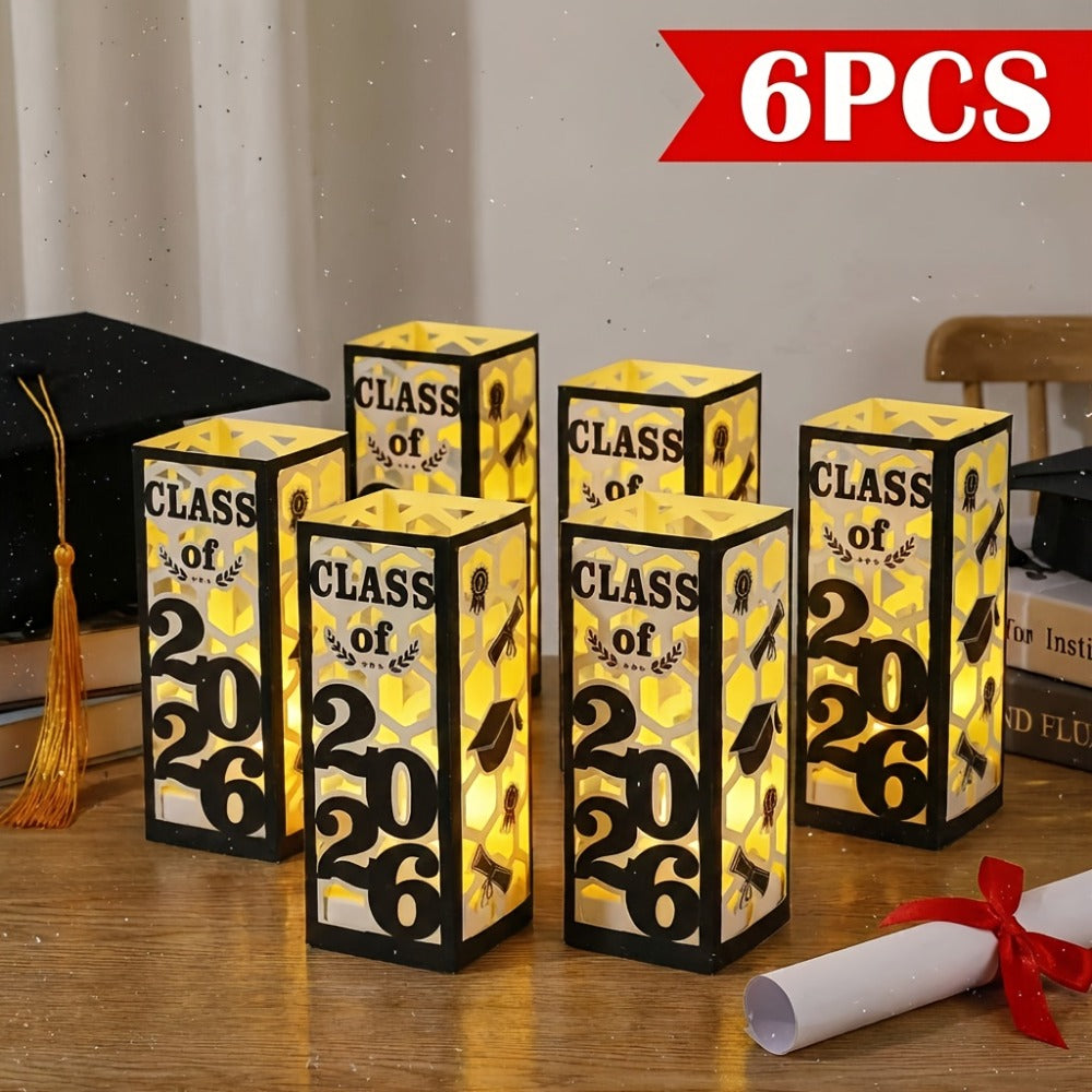 Six-Piece Class of 2026 Graduation Centerpiece Set with Paper Lantern Boxes in Six Color Themes