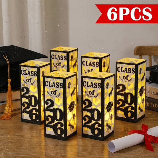 Graduation Centerpieces Decorations 6pcs Class of 2026 | Paper Lantern Boxes No Electricity Needed Congrats Grad Party Supplies for College High School Celebration Table Decor 6 Colors