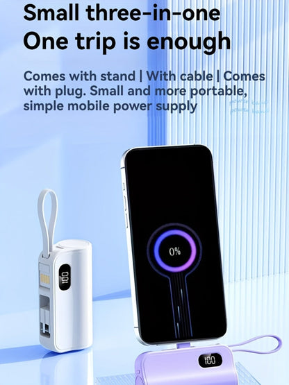 Power Bank 6000mAh Mini with USB-C and Lightning Plugs, 22.5W Listed Charging, Display and Stand
