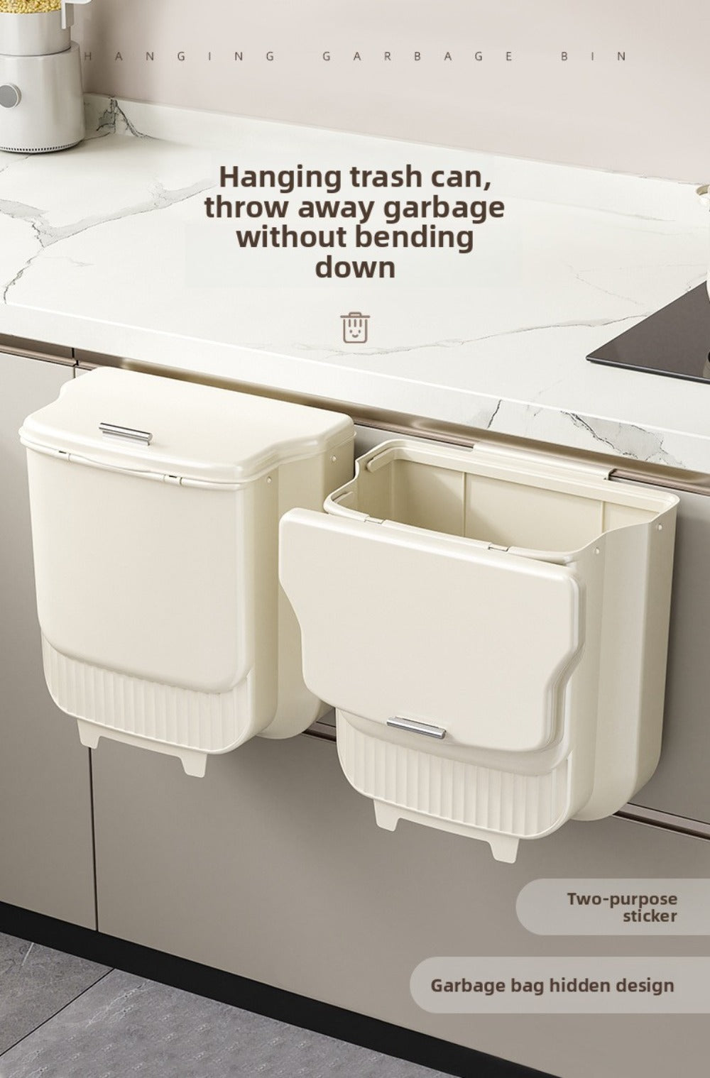 Collapsible 1.85-Gallon Trash Can with Lid for Wall Mount, Cabinet Door Hanging or Floor Placement