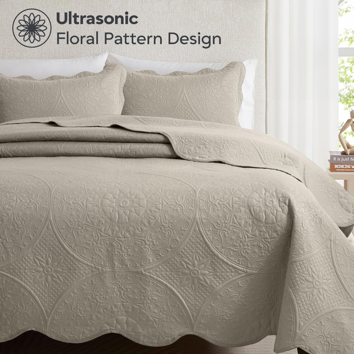 Quilted Bedspread Set 3 Piece – Soft Floral Coverlet with Pillow Shams, Lightweight Breathable Quilt for Bedroom & Guest Room, All Season Bed Cover