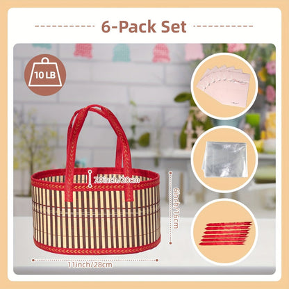 Bamboo Storage Baskets 6-Pack in Oval or Round Shapes with Nine Color and Shape Variants for Home Organization