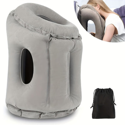 Inflatable Travel Neck Pillow Portable Air Cushion Soft Microfiber Cover Ergonomic Neck Support for Airplane Train Car Office Napping Compact Lightweight Travel Pillow Grey 15.17 Oz
