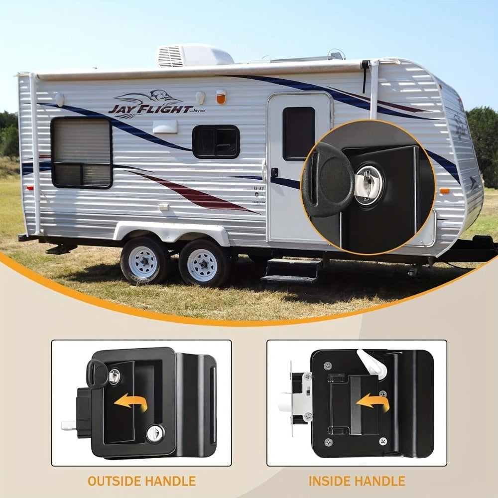 RV Door Lock Replacement – Travel Trailer Entry Door Lock with Deadbolt, Fits 2-3/4" x 3-3/4" Hole, 1-1/4" to 1-1/2" Door Thickness, Zinc Alloy, Includes 4 Keys, Compatible with Cargo & Horse Trailers