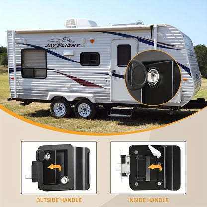RV Door Lock Replacement – Travel Trailer Entry Door Lock with Deadbolt, Fits 2-3/4" x 3-3/4" Hole, 1-1/4" to 1-1/2" Door Thickness, Zinc Alloy, Includes 4 Keys, Compatible with Cargo & Horse Trailers