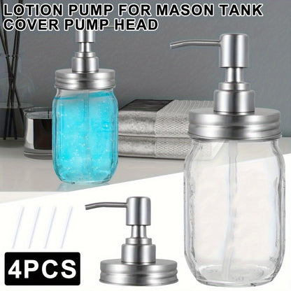 Mason Jar Soap Dispenser Pump Lids 4 Pack – 304 Stainless Steel Regular Mouth Mason Jar Pump Replacement, Leakproof Gasket, 3.9" Cuttable Tube, for Kitchen Bathroom Lotion Hand Soap Dish Soap