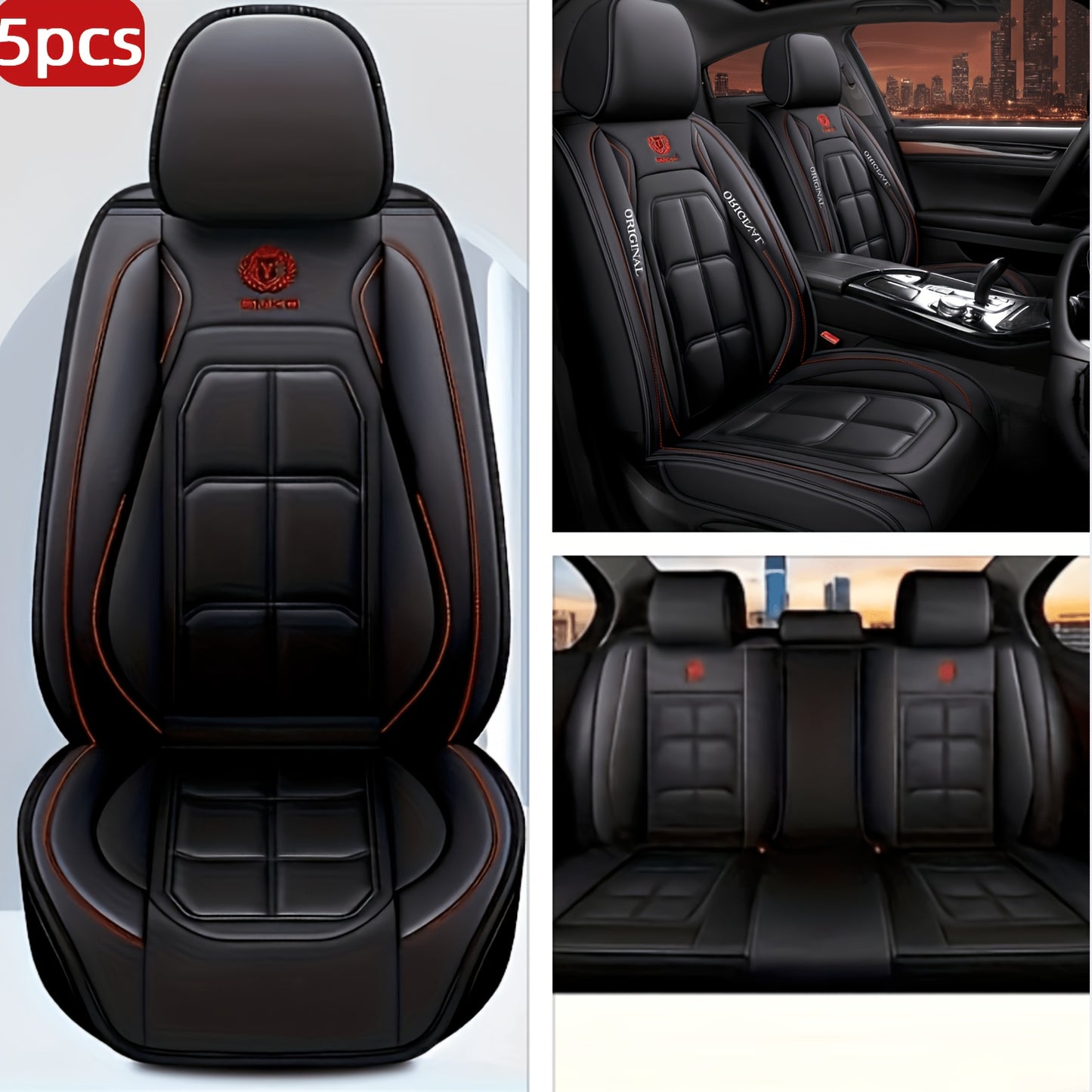 Faux Leather Car Seat Covers – Universal Fit for Cars, SUVs, Vans & Trucks, Dirt-Resistant Protective Seat Cover, Single Front / 2 Front / Full 5-Seat Sets, 5 Colors