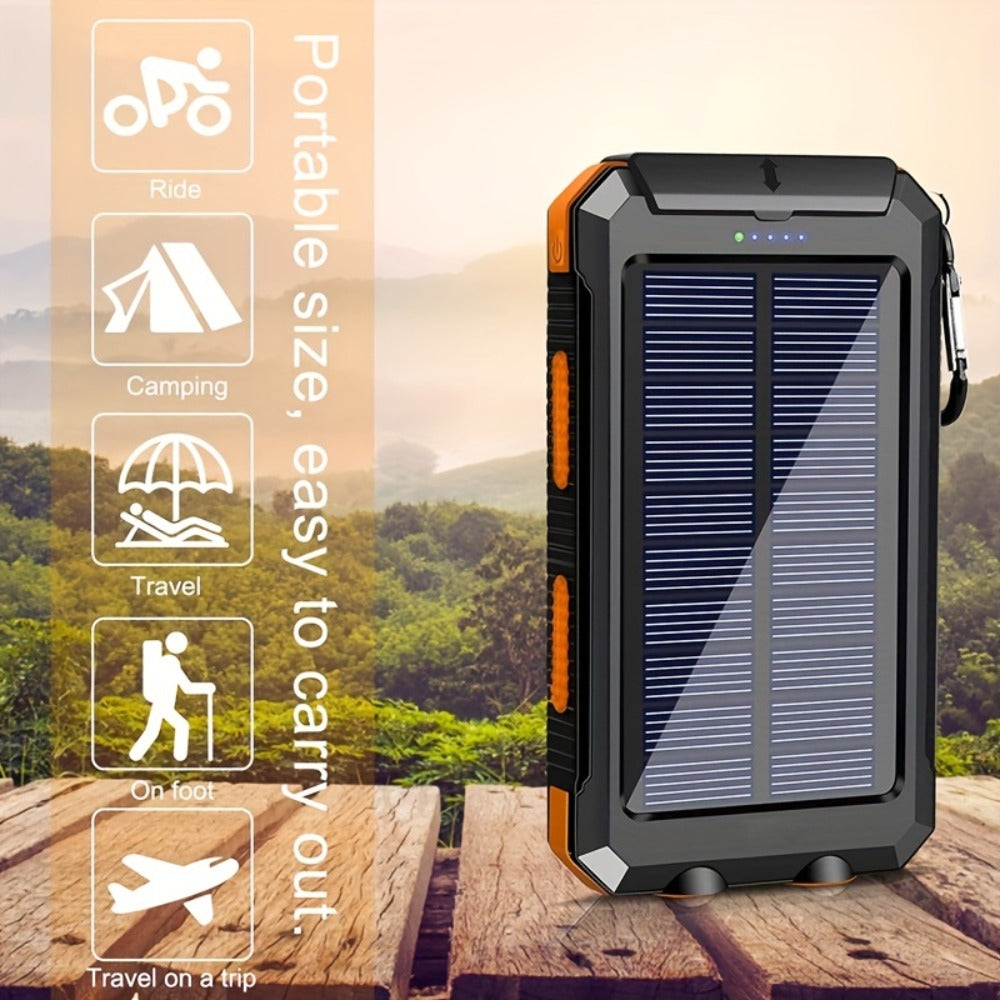 42800mAh Solar Power Bank Wireless Charging with 4 Built-In Cables – 6 Output Ports 15W Fast Charge Dual LED Flashlight Portable Battery Pack for iPhone Samsung Android Camping Travel Emergency