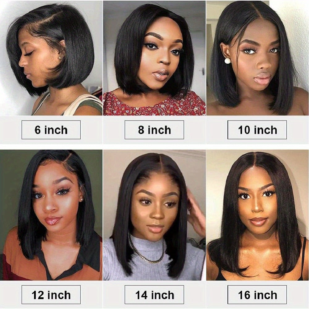 Straight Bob Human-Hair 4x4 Lace Closure Wig in Black with 8, 12, 14 or 16-Inch Length Options