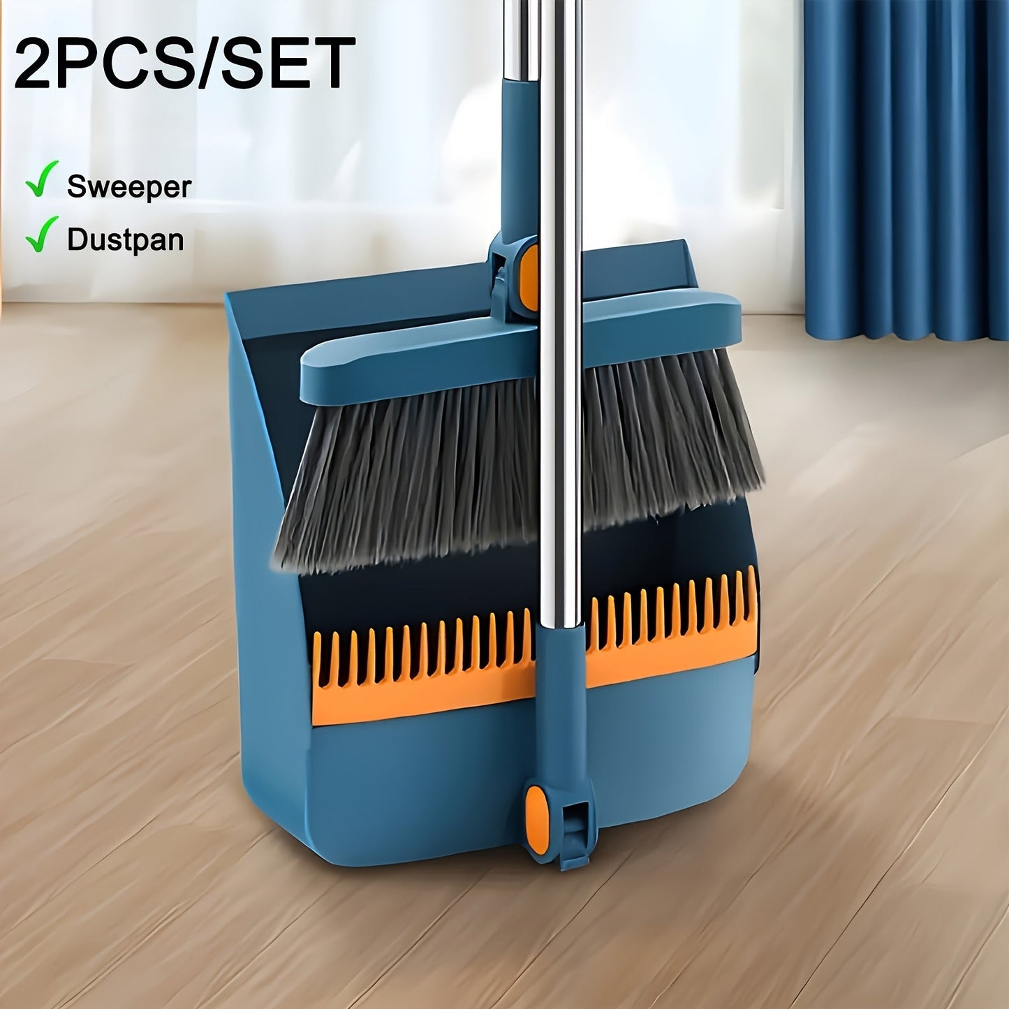 Foldable Broom and Dustpan Set with Long Handle 2-in-1 3-in-1 4-in-1 Floor Brush Combo for Home Office Dorm Room Indoor Outdoor Cleaning