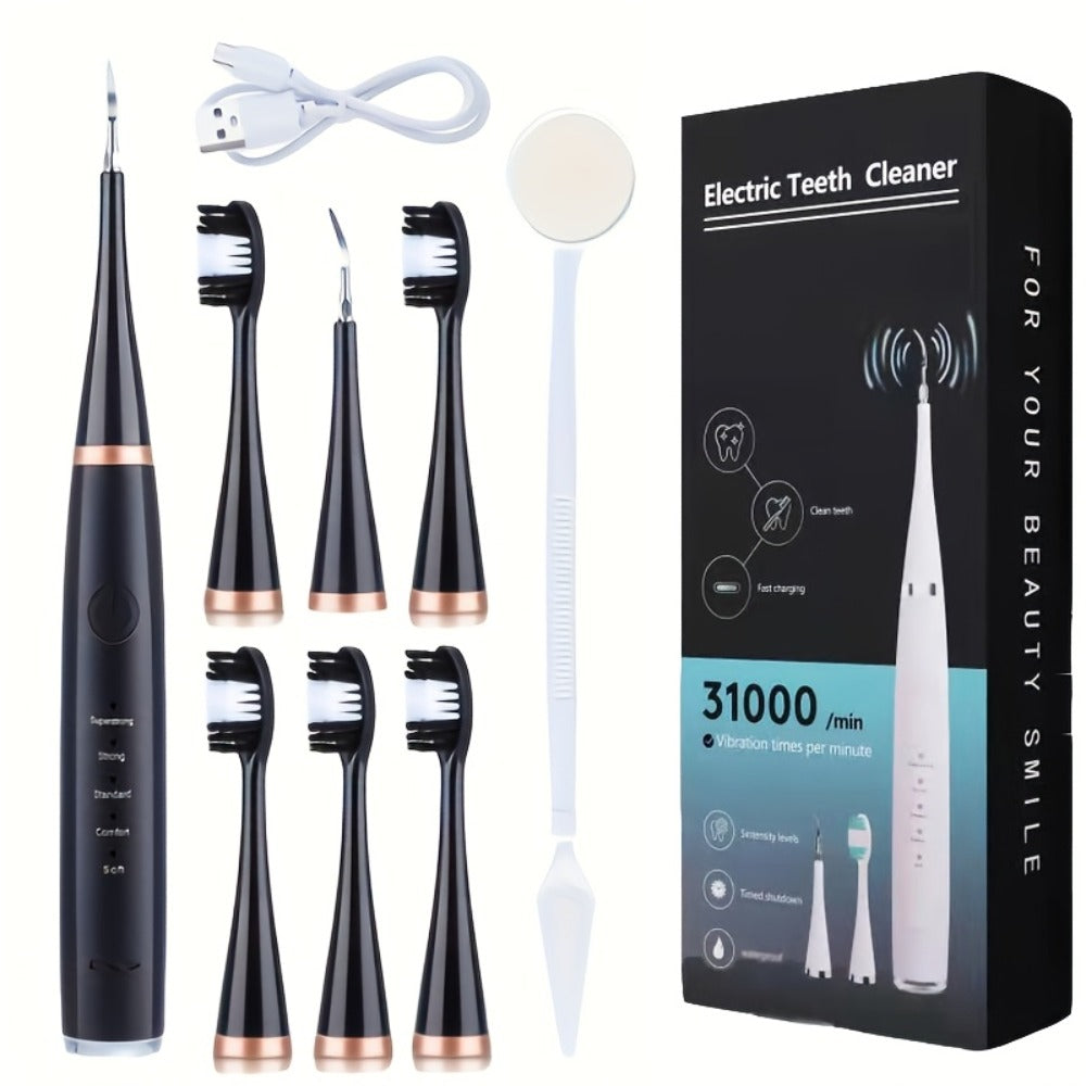 Electric Toothbrush Kit with Five Brush Heads, Two Accessory Cleaning Heads, USB Charging and Travel Case