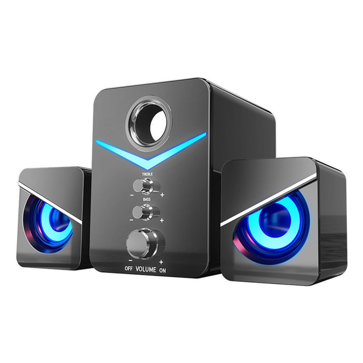 USB Powered Computer Speakers with Subwoofer, 3.5mm Aux Wired Desktop PC Laptop Speaker System, Dual 2" Tweeter + 3" Subwoofer, 10W Stereo Sound for Gaming Home Office
