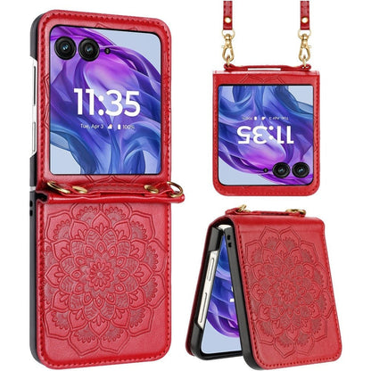 Phone Case Floral PU Leather Cover with Detachable Crossbody Lanyard for Motorola Razr and Razr Plus 2024