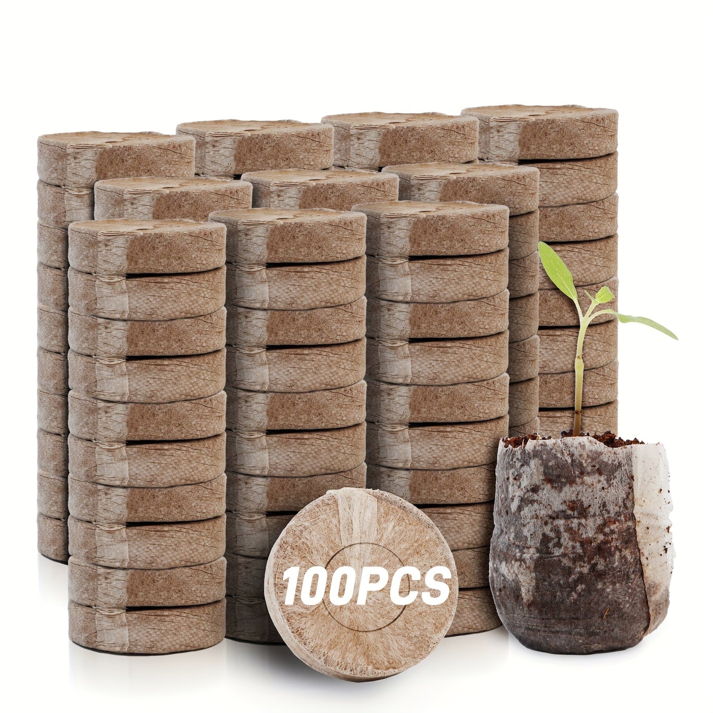Compressed Seed Starter Pellet Set with Displayed 35 mm Discs in Protected 50-Piece or 100-Piece Options
