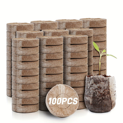 Compressed Seed Starter Pellet Set with Displayed 35 mm Discs in Protected 50-Piece or 100-Piece Options
