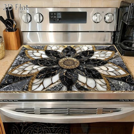 Stove Protector Mat Heat Resistant Non-Stick Reusable Gas Stove Liner Marble Pattern for Gas Stove Glass Cooktop Induction Cooker Oven Washing Machine Top