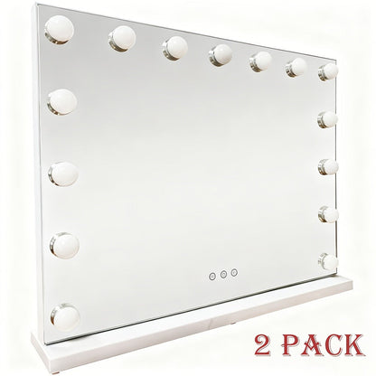 Lighted Vanity Mirror with 15 LED Bulbs - Hollywood Makeup Mirror 23x19 Inch, 3 Color Dimmable Lighting, Wall Mounted or Tabletop, USB Port, Brightness Memory, White, Large Professional Beauty Mirror