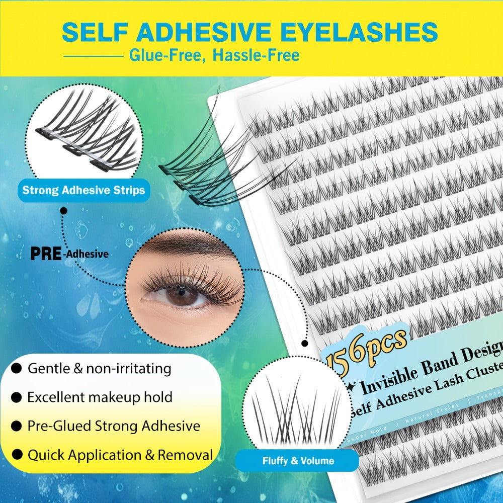 Pre-Glued Wispy False Eyelash Cluster Tray with 156 Clusters and Two Pink Applicator Tweezers