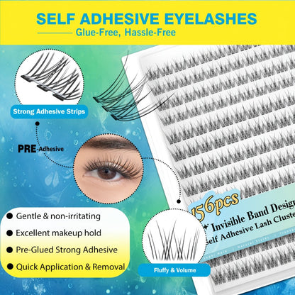 Pre-Glued Wispy False Eyelash Cluster Tray with 156 Clusters and Two Pink Applicator Tweezers