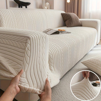 Sofa Cover Stretchy Washable Slipcover for 1 2 3 4 Seater Couch, Zigzag Textured Fabric, Scratch Slip Resistant Furniture Protector, Cream White Light Grey Dark Gray Coffee Brown