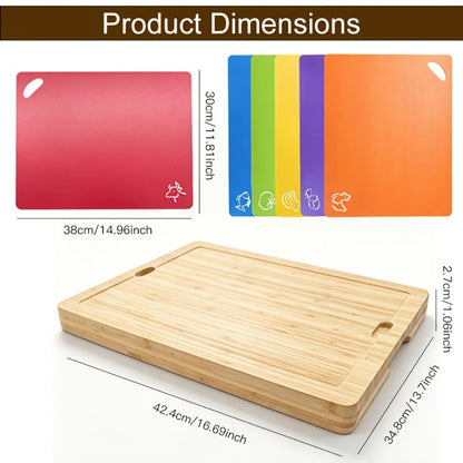 Bamboo Cutting Board Set with Six Color-Coded Flexible Prep Mats and One-Piece or Seven-Piece Options