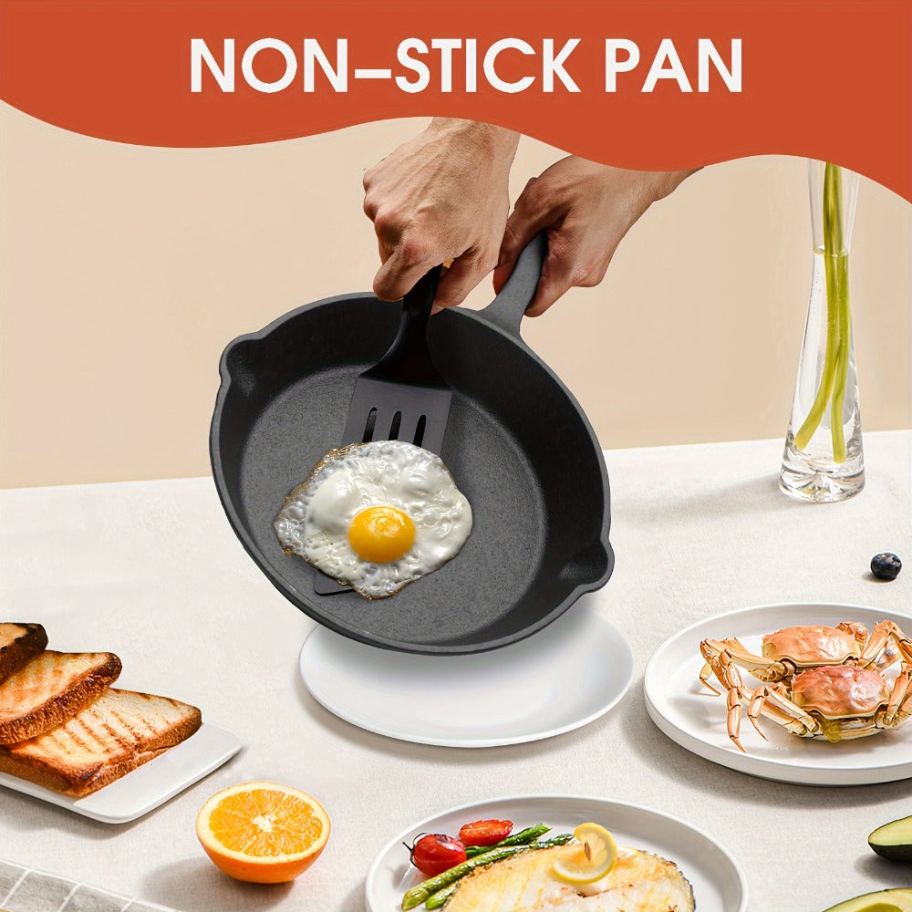 3-Piece Cast Iron Skillet Set with Long Handles, Pouring Lips and 6-, 8- and 10-Inch Graduated Pans